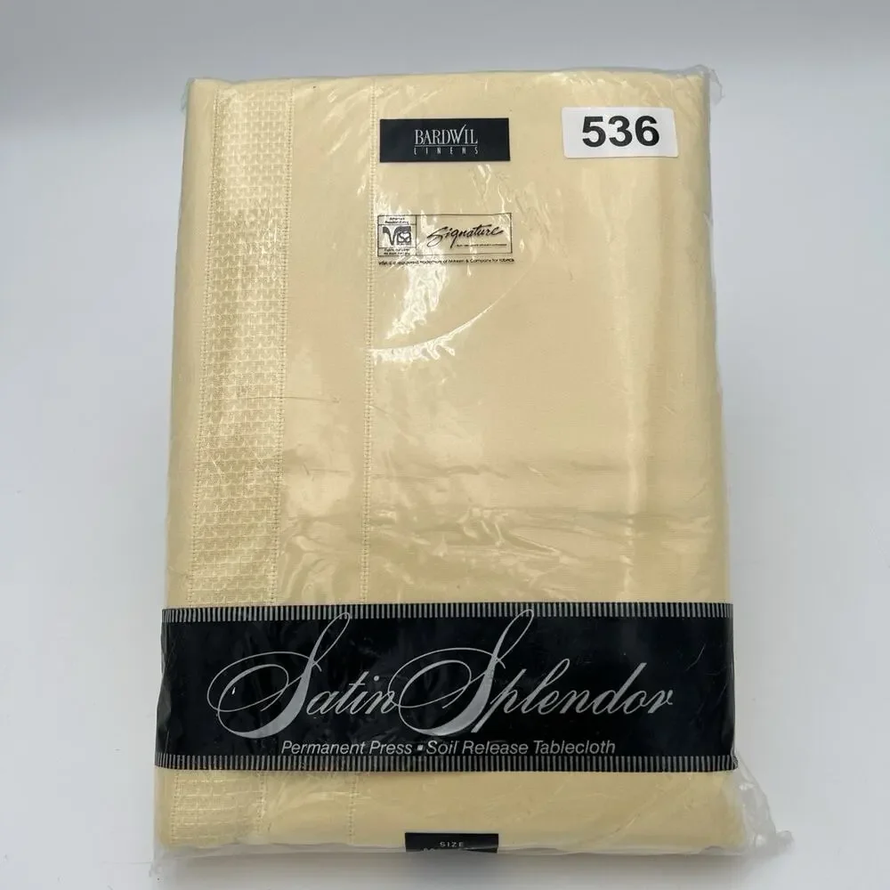 NOS Bardwil Linens Satin Splendor Soil Release Tablecloth 60x140” Oblong Butter